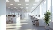 © Rauf - Modern open office space with white walls and natural light, concept of workspace productivity.  3D Rendering