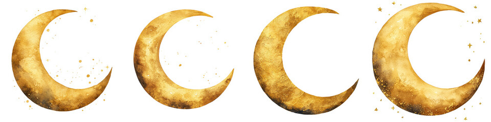 captivating crescent moon floating in a starry night sky with glittering gold accents and an etherea