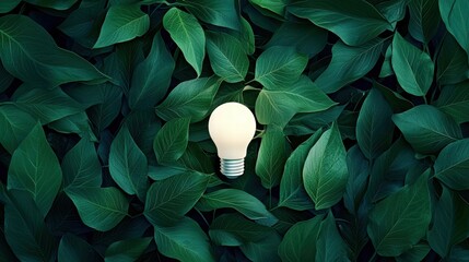 Wall Mural - Light bulb surrounded by lush green leaves