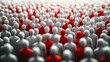 © CreativeIMGIdeas - A crowd of people are shown in a red and white color scheme. The people are all different sizes and are scattered throughout the image. Concept of chaos and disorder