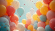 © domi002 - 'Vibrant Balloons Cascade Overjoyed Guests in a Lively, Ultrarealistic Party Celebration Scene of Joy!'