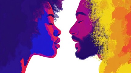 Wall Mural - Vibrant Portrait of Two People in Profile Emphasizing Connection and Diversity Through Colorful Artistic Expression and Bold Facial Features