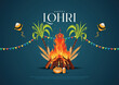 © Foto - Indian Punjabi festival of lohri celebration fire background with decorated drum and bonfire with festival elements. Creative vector illustration design.