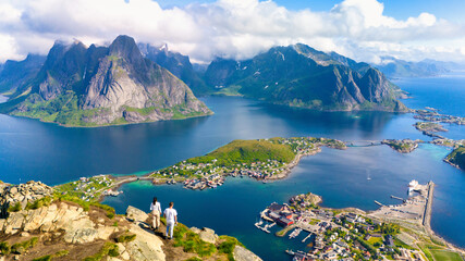 Wall Mural - norwegian fjord view from the mountaintop, reinebringen, lofoten, norway
