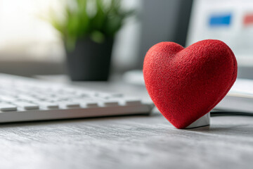 Wall Mural - heart shaped desk lamp illuminating workspace with keyboard