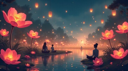 Wall Mural - Peaceful Glowing Giant Garden Illustration