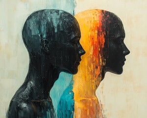 Wall Mural - Two Figures in Bright Pastel Colors Back to Back