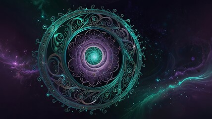 Wall Mural - 2. mystical alchemist design with swirling silver light and soft emerald tones, forming intricate ab