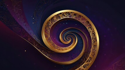 Wall Mural - 22. subtle and radiant abstract design with golden spirals over a deep gradient of cobalt and plum t