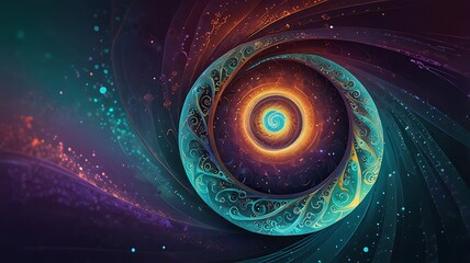 Wall Mural - 34. ethereal alchemy backdrop with glowing violet and aquamarine swirls layered over a radiant gradi