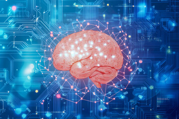 Wall Mural - digital brain concept with neural network and circuitry background