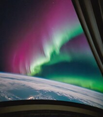 Wall Mural - aurora borealis, or northern lights, captured from the vantage point of a spacecraft window. the vib