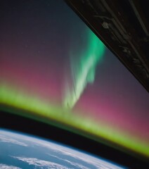 Wall Mural - aurora borealis, or northern lights, captured from the vantage point of a spacecraft window. the vib