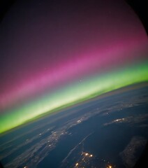 Wall Mural - aurora borealis, or northern lights, captured from the vantage point of a spacecraft window. the vib