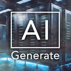 Wall Mural - Datacenter with graphs and AI icons. Cloud storage technology. Artificial intelligence concept.