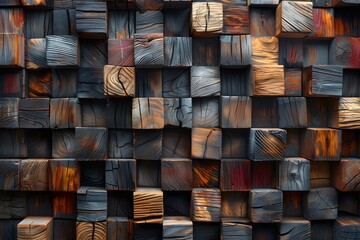 Wall Mural - Rustic Wooden Cube Wall Art Background for Interior Design and Decor