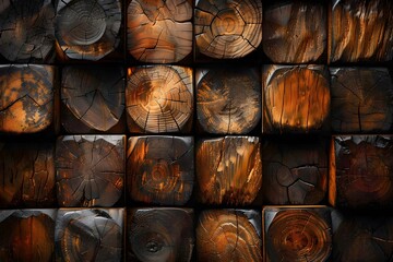 Wall Mural - Rustic Charm: Stacked Wooden Logs Featuring Rich Textures and Warm Tones for Natural Design Use