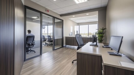 Wall Mural - Minimalist office highlighting limitless potential and sleek modern design