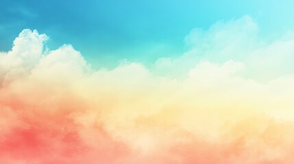 Poster - Dreamy Pastel Sky Background With White Fluffy Clouds, Abstract Soft Blurred Heaven Wallpaper