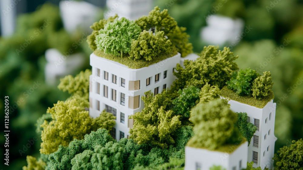View of An environmentally conscious community thriving in an urban jungle ...
