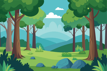 landscape with trees and mountains vector illustration