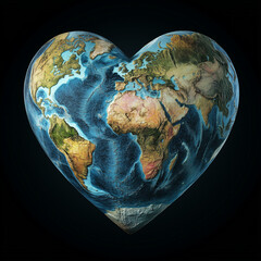 heart shaped earth on a black background.