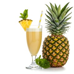 Wall Mural - Pineapple cocktail with pineapple fruit isolated on white background, drink and beverage