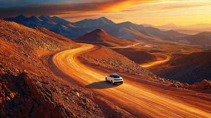 Leinwandbilder - Exploring the future of electric vehicles a panoramic view of an ev gigafactory in an industrial landscape at sunset