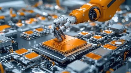 Leinwandbilder - Robotic system automating pouch cell stacking for electric vehicle battery standards in advanced manufacturing environments with a focus on efficiency and precision