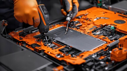 Leinwandbilder - Automated machines inserting separators between battery cells for bbfa standard manufacturing industrial facility technical document engineering perspective battery technology