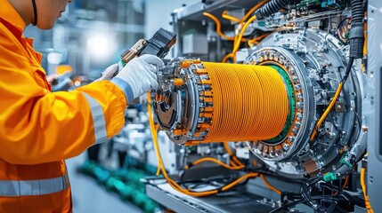 Leinwandbilder - Technicians assembling cylindrical cells into electric vehicle batteries at manufacturing facility technical guide industrial environment focus on ev technology