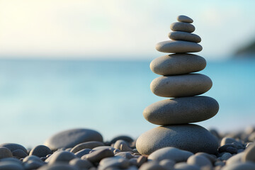 Poster - Pebble tower balance harmony pyramid stones arrangement on relaxing background.