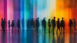 © Vader Stocker - Silhouetted figures stand before a vibrant rainbow backdrop
