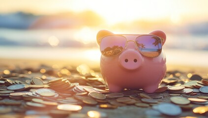 Wall Mural - A pink piggy bank wearing sunglasses