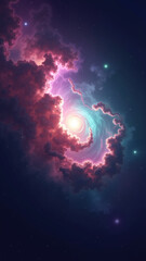 Wall Mural - a pink and purple sky with clouds and stars in the background, creating a beautiful and serene atmos