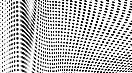 Abstract halftone wave dotted background. Halftone grunge pattern with square. Vector halftone modern pop art twisted texture for poster, cover, business card, postcard, art label layout, sticker.