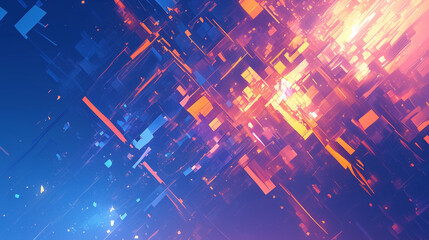 Wall Mural - abstract glowing shards of blue and orange in a chaotic urban environment with a futuristic feel
