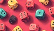 © Mathias - A seamless illustration of colorful dice on a pink background