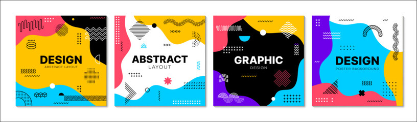 abstract geometric memphis banners with vector line graphic pattern background. simple geometric sha
