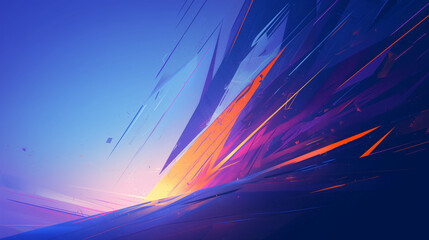 Wall Mural - sharp orange and blue streaks cut across the canvas with dynamic motion against a cool blue backgrou