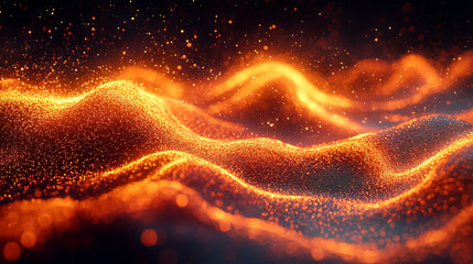 Wall Mural - vivid orange particles create undulating waves in a digital art depiction of heat and motion