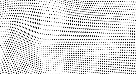 Abstract halftone wave dotted background. Halftone grunge pattern with square. Vector halftone modern pop art twisted texture for poster, cover, business card, postcard, art label layout, sticker.