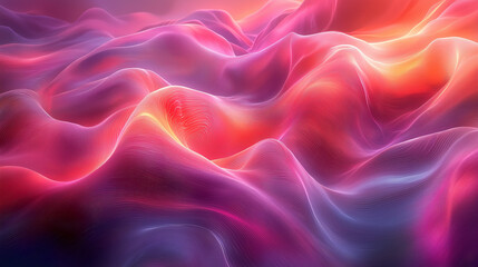 Wall Mural - vibrant abstract waves in neon pink, red, and purple hues against a dark background