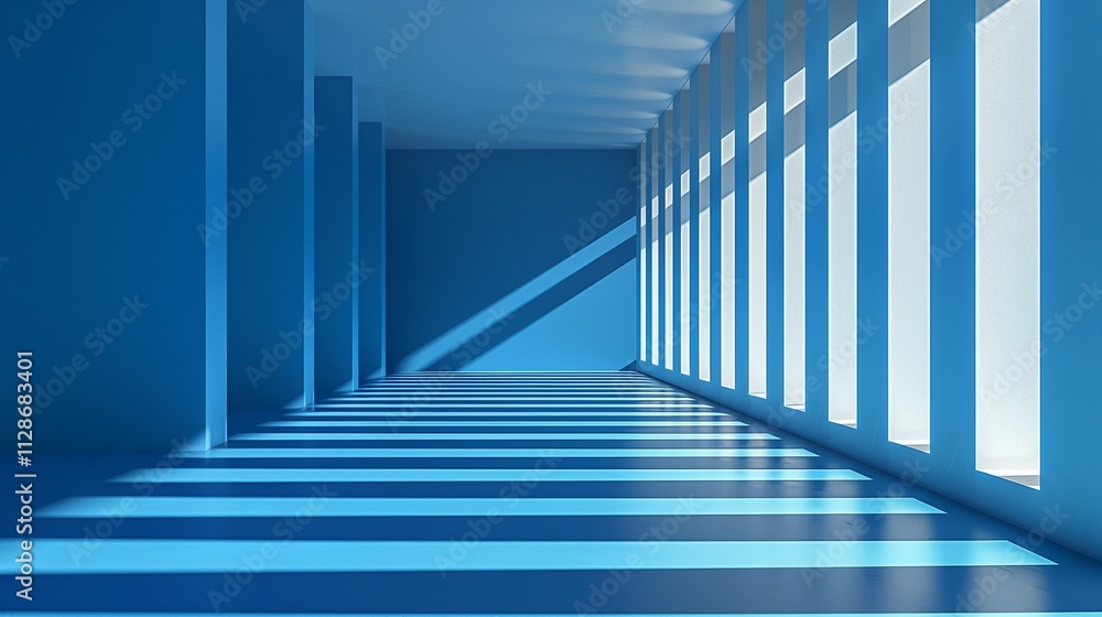 Abstract geometry studio scene with shadow and light. Blue background ...