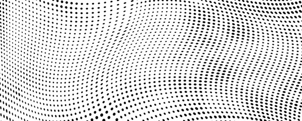Abstract halftone wave dotted background. Halftone grunge pattern with square. Vector halftone modern pop art twisted texture for poster, cover, business card, postcard, art label layout, sticker.