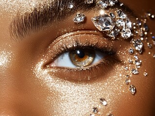 Wall Mural - Beauty portrait with diamond-like face gems