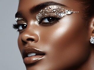 Wall Mural - Beauty portrait with diamond-like face gems