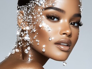 Wall Mural - Beauty portrait with diamond-like face gems