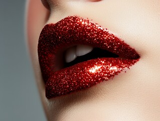 Wall Mural - Beauty portrait with red glitter eyeshadow