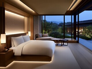 Wall Mural - Bedroom with sitting area and soft lighting